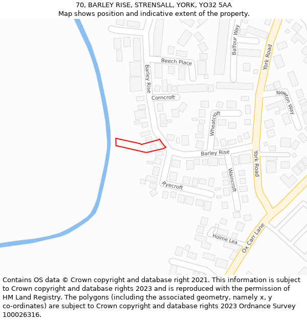 70, BARLEY RISE, STRENSALL, YORK, YO32 5AA: Location map and indicative extent of plot