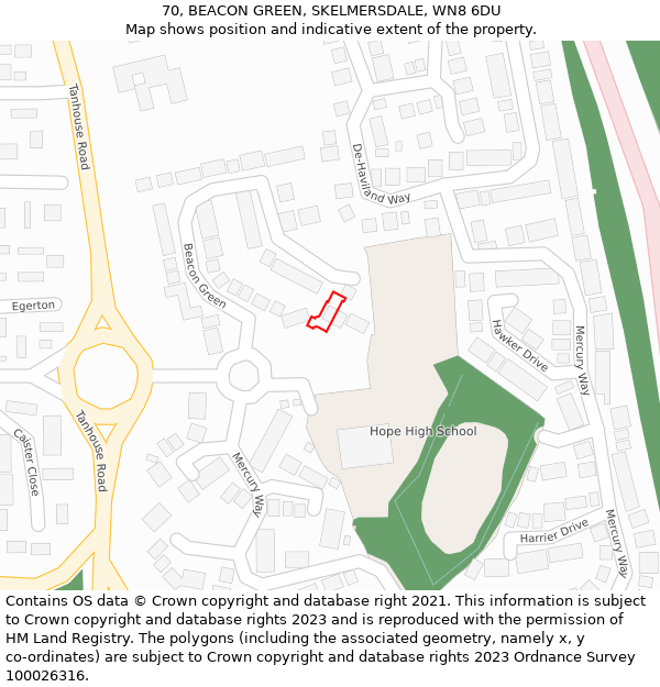 70, BEACON GREEN, SKELMERSDALE, WN8 6DU: Location map and indicative extent of plot