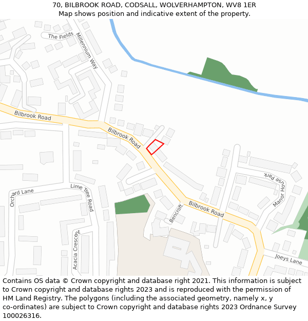 70, BILBROOK ROAD, CODSALL, WOLVERHAMPTON, WV8 1ER: Location map and indicative extent of plot