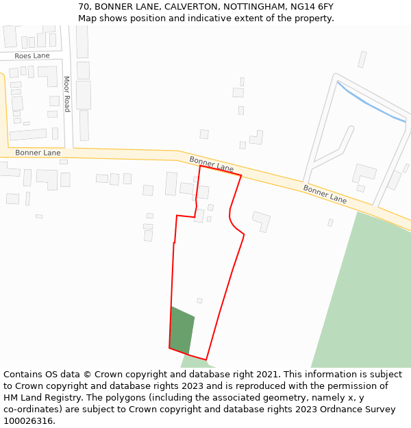 70, BONNER LANE, CALVERTON, NOTTINGHAM, NG14 6FY: Location map and indicative extent of plot