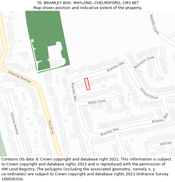 70, BRAMLEY WAY, MAYLAND, CHELMSFORD, CM3 6ET: Location map and indicative extent of plot