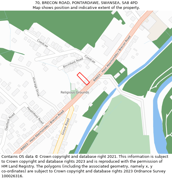 70, BRECON ROAD, PONTARDAWE, SWANSEA, SA8 4PD: Location map and indicative extent of plot