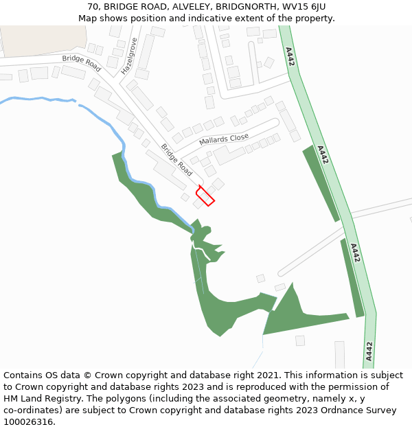 70, BRIDGE ROAD, ALVELEY, BRIDGNORTH, WV15 6JU: Location map and indicative extent of plot