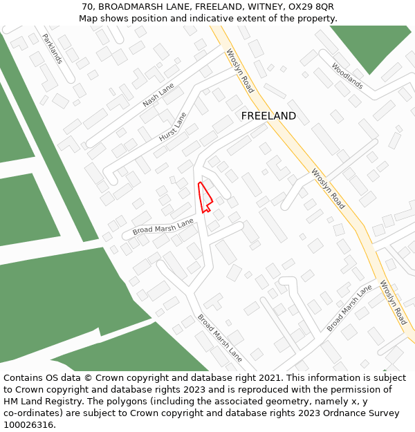 70, BROADMARSH LANE, FREELAND, WITNEY, OX29 8QR: Location map and indicative extent of plot