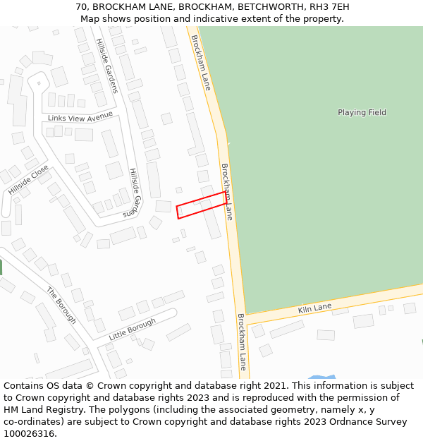 70, BROCKHAM LANE, BROCKHAM, BETCHWORTH, RH3 7EH: Location map and indicative extent of plot