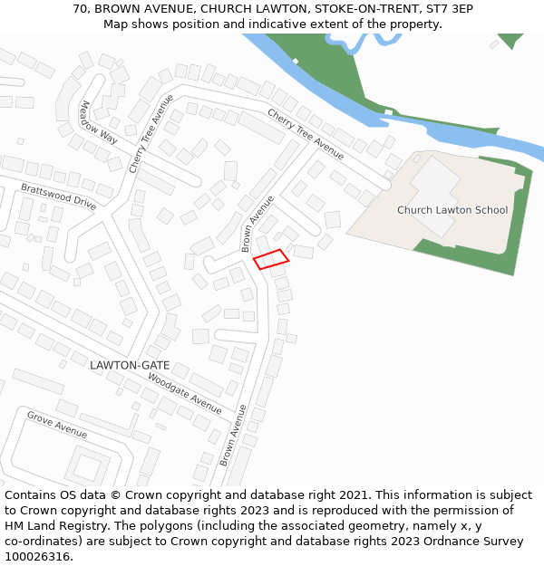 70, BROWN AVENUE, CHURCH LAWTON, STOKE-ON-TRENT, ST7 3EP: Location map and indicative extent of plot