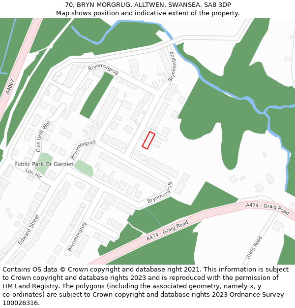 70, BRYN MORGRUG, ALLTWEN, SWANSEA, SA8 3DP: Location map and indicative extent of plot