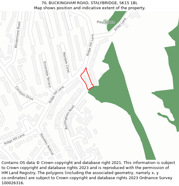 70, BUCKINGHAM ROAD, STALYBRIDGE, SK15 1BL: Location map and indicative extent of plot
