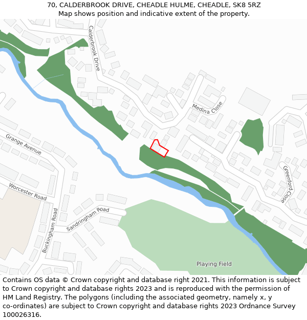 70, CALDERBROOK DRIVE, CHEADLE HULME, CHEADLE, SK8 5RZ: Location map and indicative extent of plot