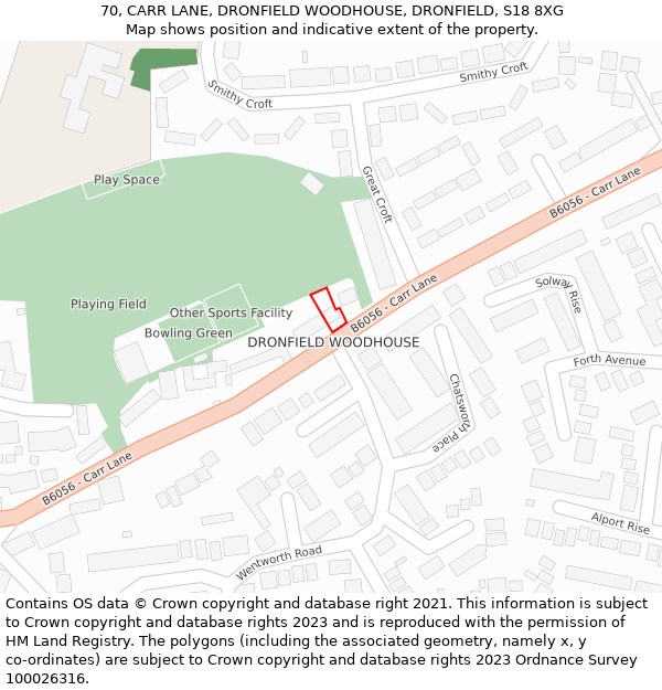 70, CARR LANE, DRONFIELD WOODHOUSE, DRONFIELD, S18 8XG: Location map and indicative extent of plot