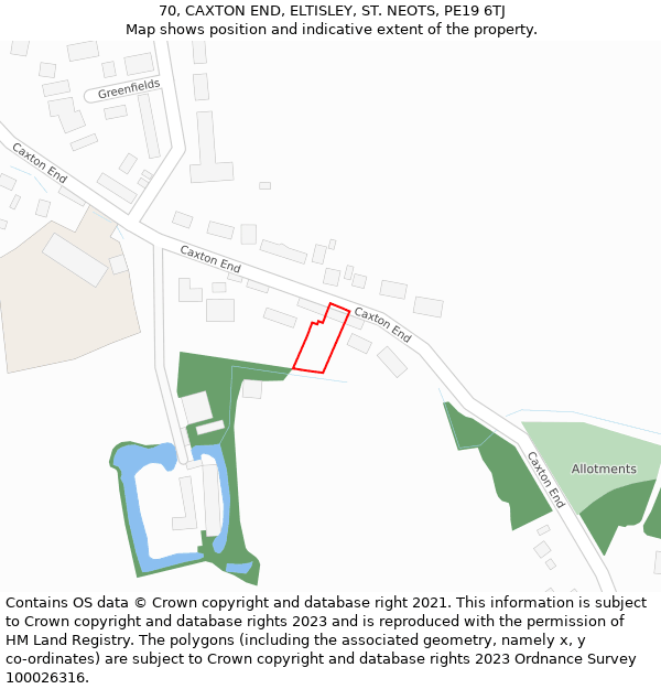 70, CAXTON END, ELTISLEY, ST. NEOTS, PE19 6TJ: Location map and indicative extent of plot