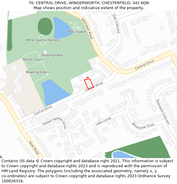 70, CENTRAL DRIVE, WINGERWORTH, CHESTERFIELD, S42 6QN: Location map and indicative extent of plot