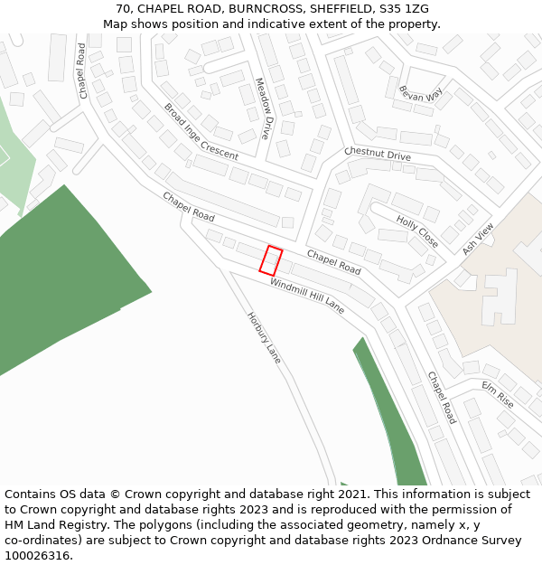 70, CHAPEL ROAD, BURNCROSS, SHEFFIELD, S35 1ZG: Location map and indicative extent of plot