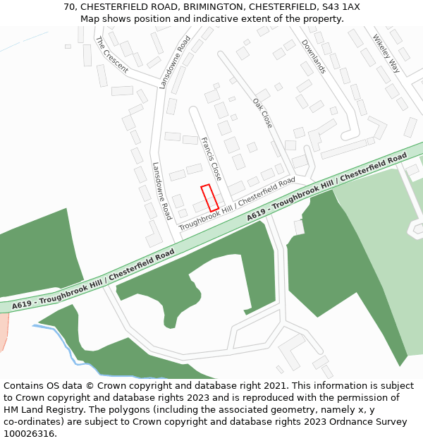 70, CHESTERFIELD ROAD, BRIMINGTON, CHESTERFIELD, S43 1AX: Location map and indicative extent of plot