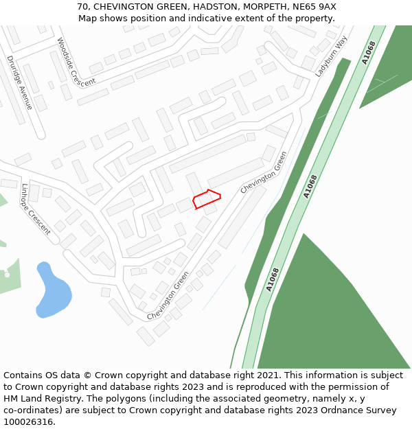 70, CHEVINGTON GREEN, HADSTON, MORPETH, NE65 9AX: Location map and indicative extent of plot