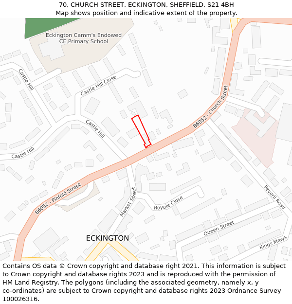 70, CHURCH STREET, ECKINGTON, SHEFFIELD, S21 4BH: Location map and indicative extent of plot