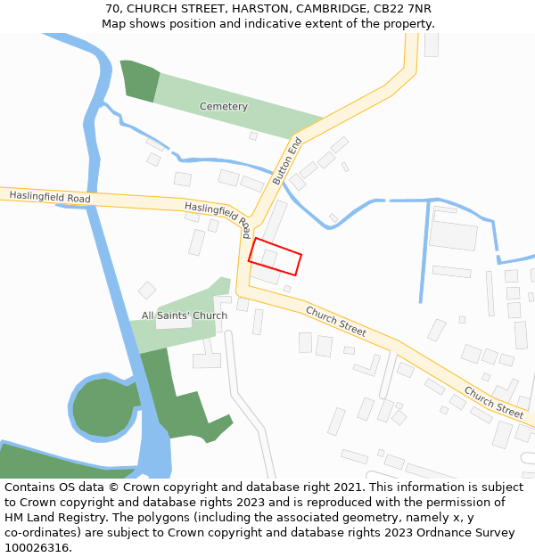 70, CHURCH STREET, HARSTON, CAMBRIDGE, CB22 7NR: Location map and indicative extent of plot