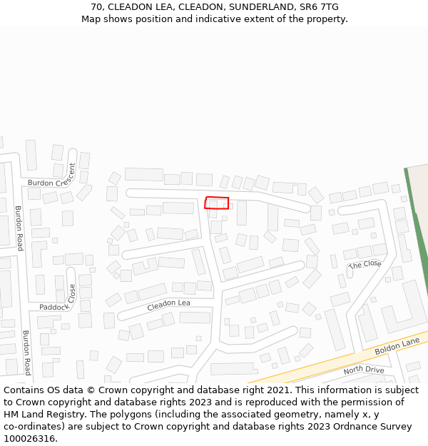 70, CLEADON LEA, CLEADON, SUNDERLAND, SR6 7TG: Location map and indicative extent of plot