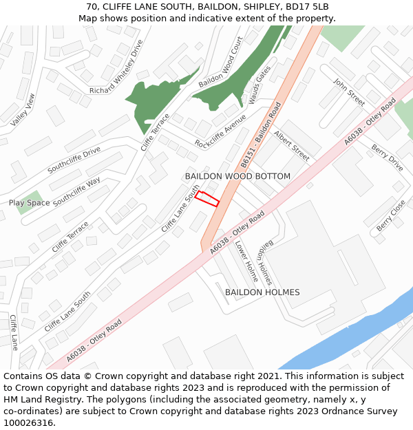 70, CLIFFE LANE SOUTH, BAILDON, SHIPLEY, BD17 5LB: Location map and indicative extent of plot