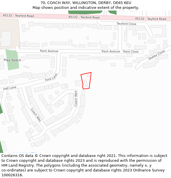 70, COACH WAY, WILLINGTON, DERBY, DE65 6EU: Location map and indicative extent of plot