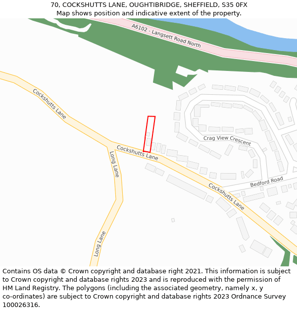 70, COCKSHUTTS LANE, OUGHTIBRIDGE, SHEFFIELD, S35 0FX: Location map and indicative extent of plot