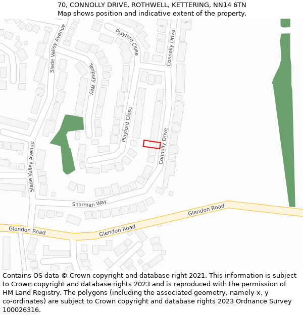 70, CONNOLLY DRIVE, ROTHWELL, KETTERING, NN14 6TN: Location map and indicative extent of plot