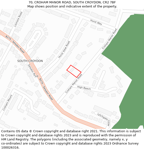 70, CROHAM MANOR ROAD, SOUTH CROYDON, CR2 7BF: Location map and indicative extent of plot