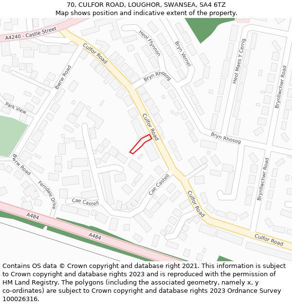 70, CULFOR ROAD, LOUGHOR, SWANSEA, SA4 6TZ: Location map and indicative extent of plot