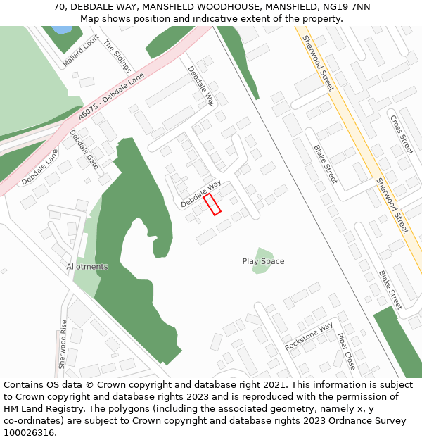 70, DEBDALE WAY, MANSFIELD WOODHOUSE, MANSFIELD, NG19 7NN: Location map and indicative extent of plot