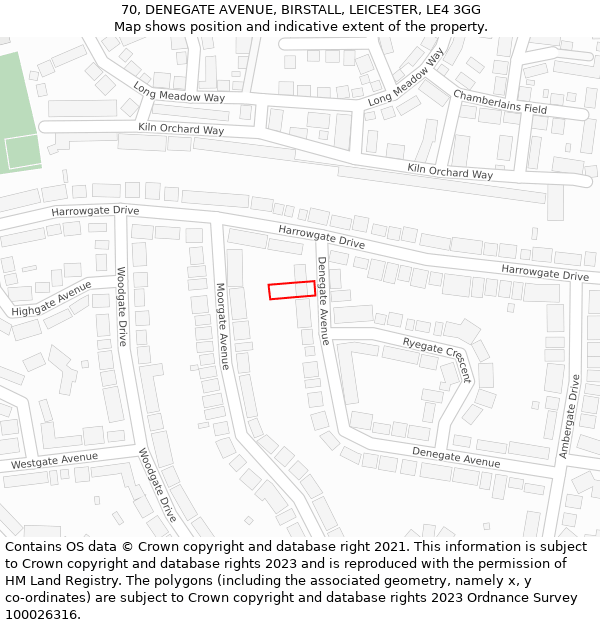 70, DENEGATE AVENUE, BIRSTALL, LEICESTER, LE4 3GG: Location map and indicative extent of plot