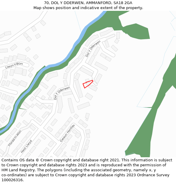 70, DOL Y DDERWEN, AMMANFORD, SA18 2GA: Location map and indicative extent of plot
