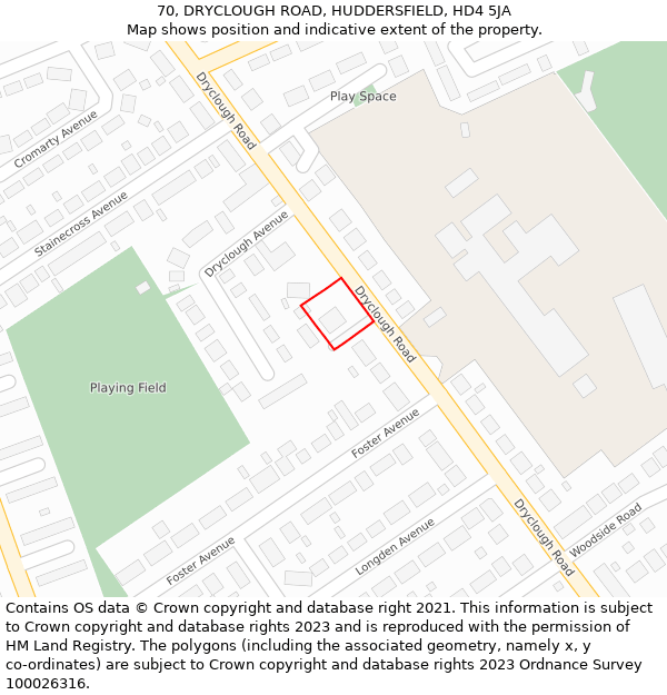 70, DRYCLOUGH ROAD, HUDDERSFIELD, HD4 5JA: Location map and indicative extent of plot