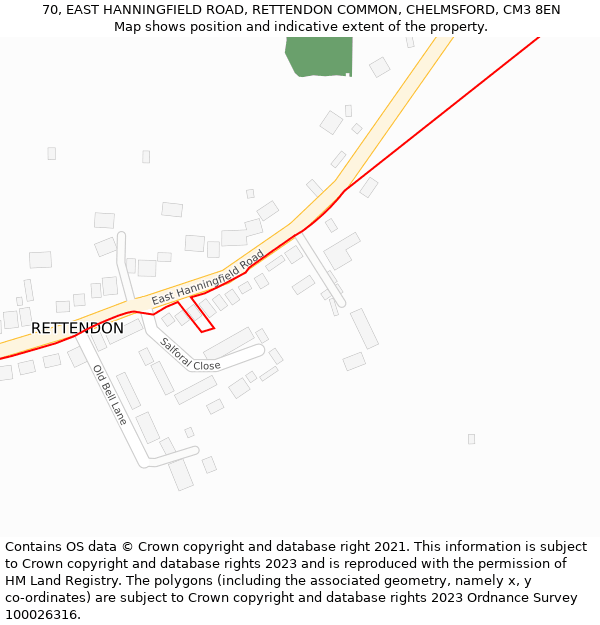 70, EAST HANNINGFIELD ROAD, RETTENDON COMMON, CHELMSFORD, CM3 8EN: Location map and indicative extent of plot