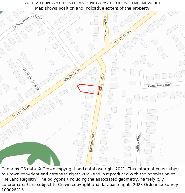 70, EASTERN WAY, PONTELAND, NEWCASTLE UPON TYNE, NE20 9RE: Location map and indicative extent of plot