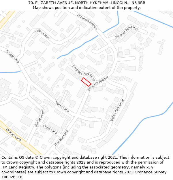 70, ELIZABETH AVENUE, NORTH HYKEHAM, LINCOLN, LN6 9RR: Location map and indicative extent of plot