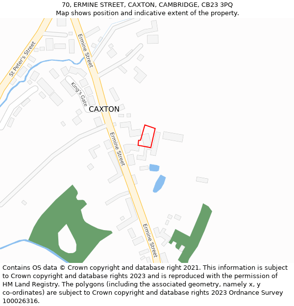 70, ERMINE STREET, CAXTON, CAMBRIDGE, CB23 3PQ: Location map and indicative extent of plot