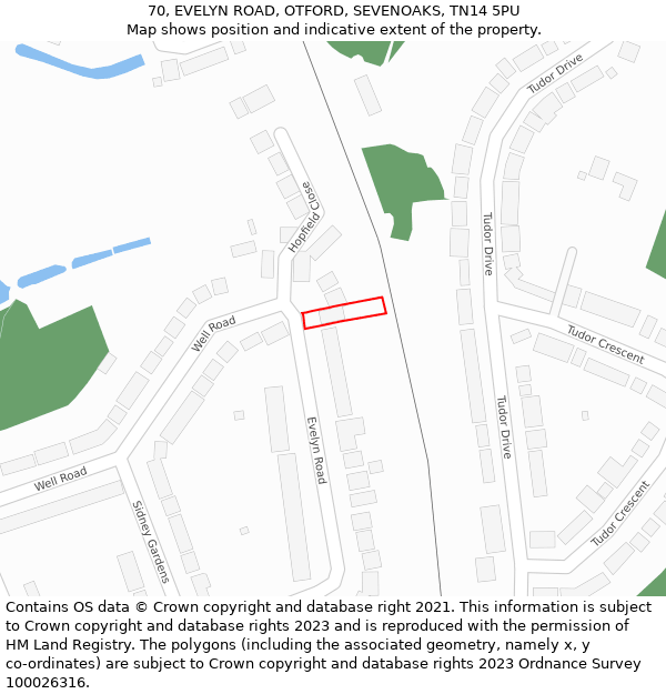 70, EVELYN ROAD, OTFORD, SEVENOAKS, TN14 5PU: Location map and indicative extent of plot