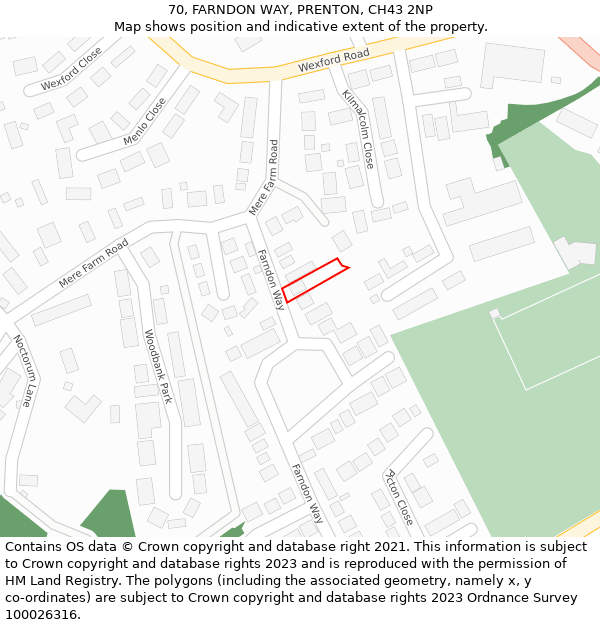 70, FARNDON WAY, PRENTON, CH43 2NP: Location map and indicative extent of plot