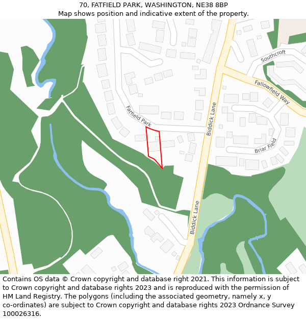70, FATFIELD PARK, WASHINGTON, NE38 8BP: Location map and indicative extent of plot
