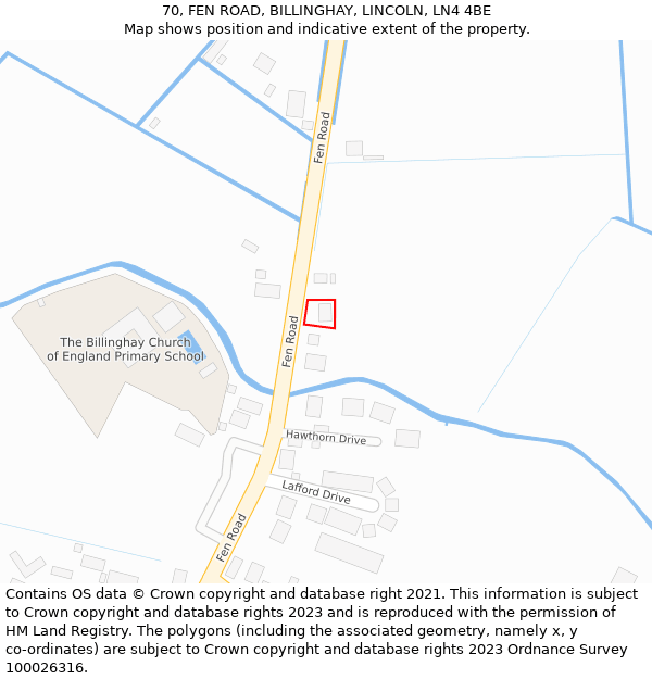 70, FEN ROAD, BILLINGHAY, LINCOLN, LN4 4BE: Location map and indicative extent of plot