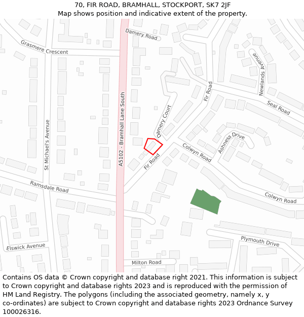 70, FIR ROAD, BRAMHALL, STOCKPORT, SK7 2JF: Location map and indicative extent of plot