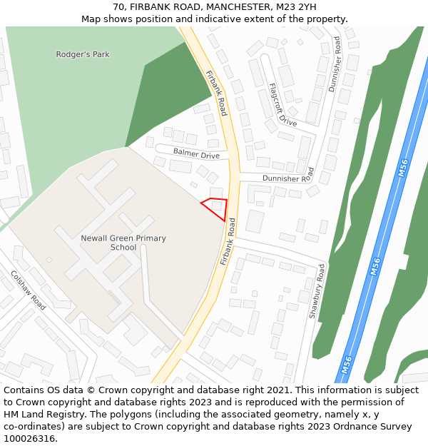 70, FIRBANK ROAD, MANCHESTER, M23 2YH: Location map and indicative extent of plot