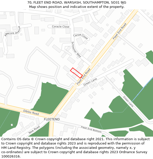 70, FLEET END ROAD, WARSASH, SOUTHAMPTON, SO31 9JG: Location map and indicative extent of plot