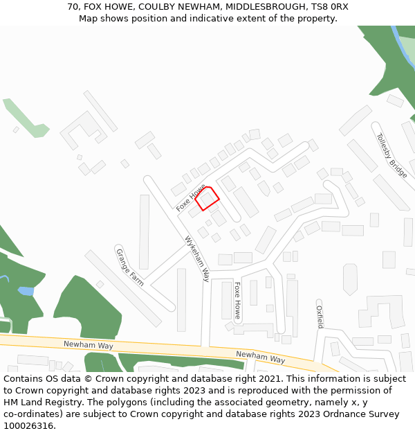 70, FOX HOWE, COULBY NEWHAM, MIDDLESBROUGH, TS8 0RX: Location map and indicative extent of plot