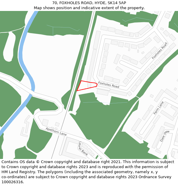 70, FOXHOLES ROAD, HYDE, SK14 5AP: Location map and indicative extent of plot