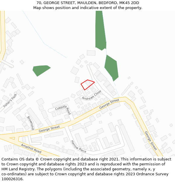 70, GEORGE STREET, MAULDEN, BEDFORD, MK45 2DD: Location map and indicative extent of plot
