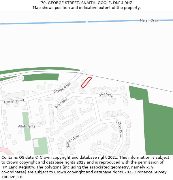 70, GEORGE STREET, SNAITH, GOOLE, DN14 9HZ: Location map and indicative extent of plot