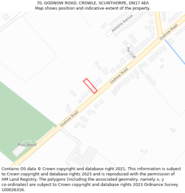 70, GODNOW ROAD, CROWLE, SCUNTHORPE, DN17 4EA: Location map and indicative extent of plot