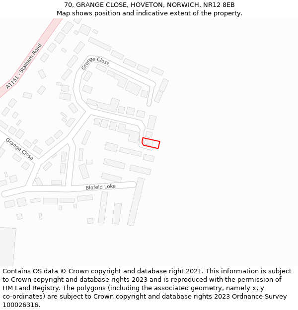 70, GRANGE CLOSE, HOVETON, NORWICH, NR12 8EB: Location map and indicative extent of plot