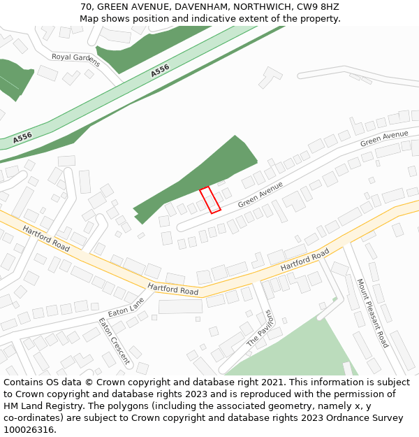 70, GREEN AVENUE, DAVENHAM, NORTHWICH, CW9 8HZ: Location map and indicative extent of plot